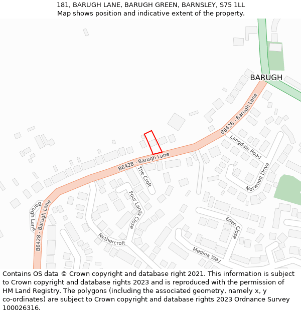 181, BARUGH LANE, BARUGH GREEN, BARNSLEY, S75 1LL: Location map and indicative extent of plot