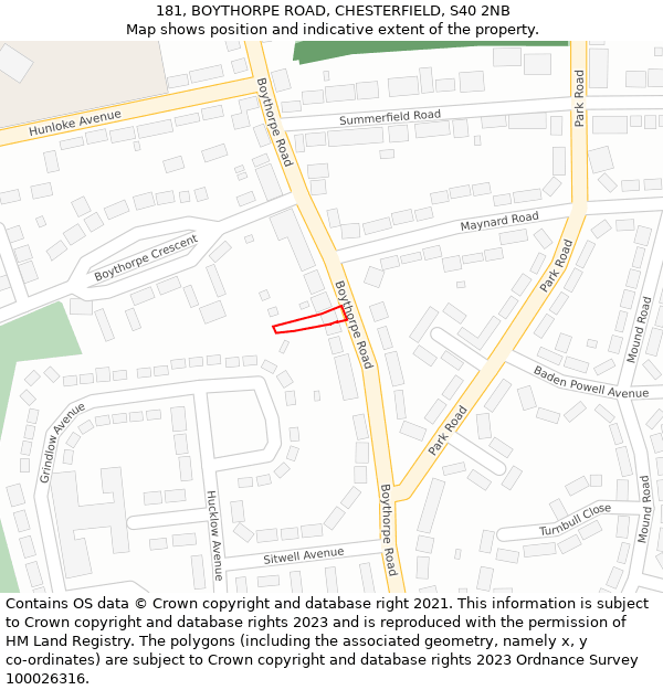 181, BOYTHORPE ROAD, CHESTERFIELD, S40 2NB: Location map and indicative extent of plot