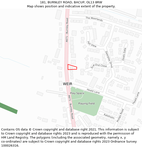 181, BURNLEY ROAD, BACUP, OL13 8RW: Location map and indicative extent of plot