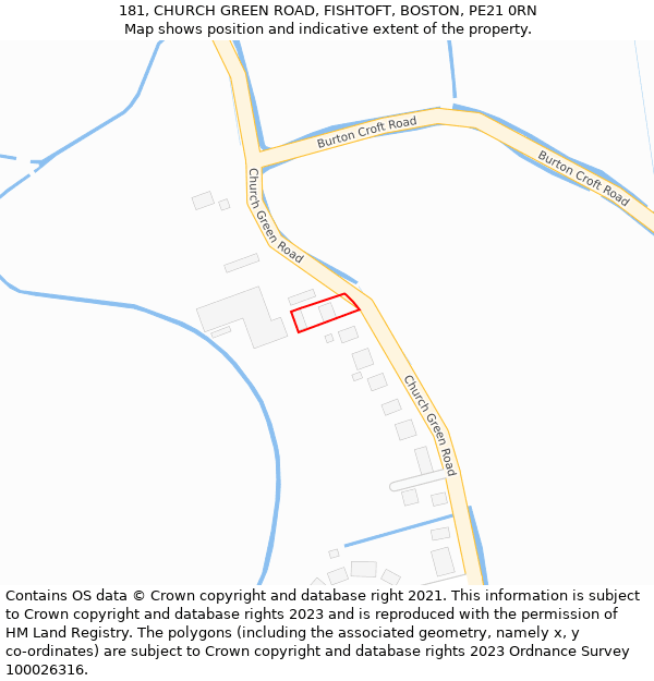 181, CHURCH GREEN ROAD, FISHTOFT, BOSTON, PE21 0RN: Location map and indicative extent of plot