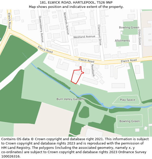 181, ELWICK ROAD, HARTLEPOOL, TS26 9NP: Location map and indicative extent of plot