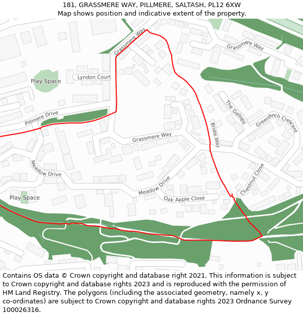 181, GRASSMERE WAY, PILLMERE, SALTASH, PL12 6XW: Location map and indicative extent of plot