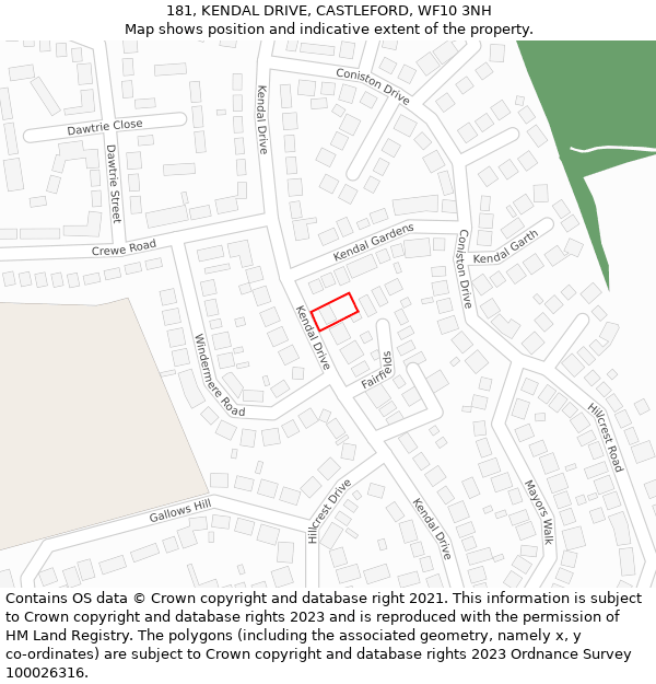 181, KENDAL DRIVE, CASTLEFORD, WF10 3NH: Location map and indicative extent of plot