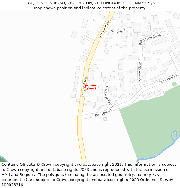 181, LONDON ROAD, WOLLASTON, WELLINGBOROUGH, NN29 7QS: Location map and indicative extent of plot