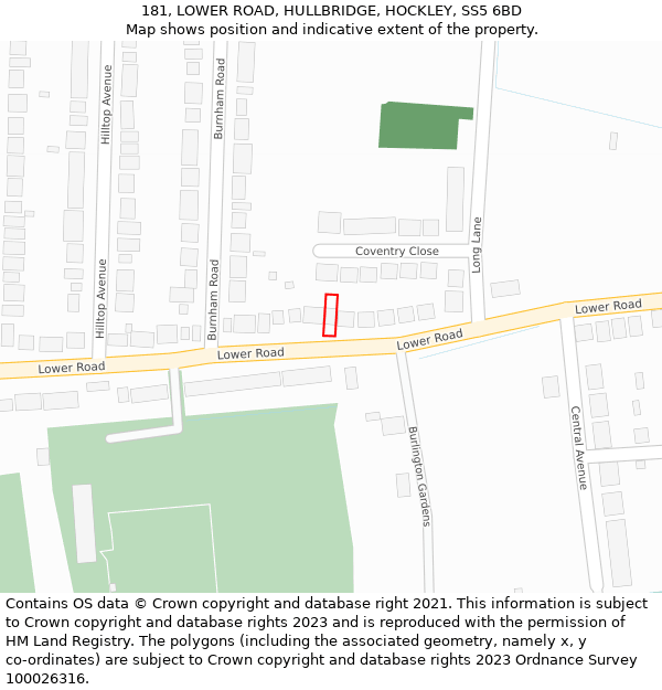 181, LOWER ROAD, HULLBRIDGE, HOCKLEY, SS5 6BD: Location map and indicative extent of plot