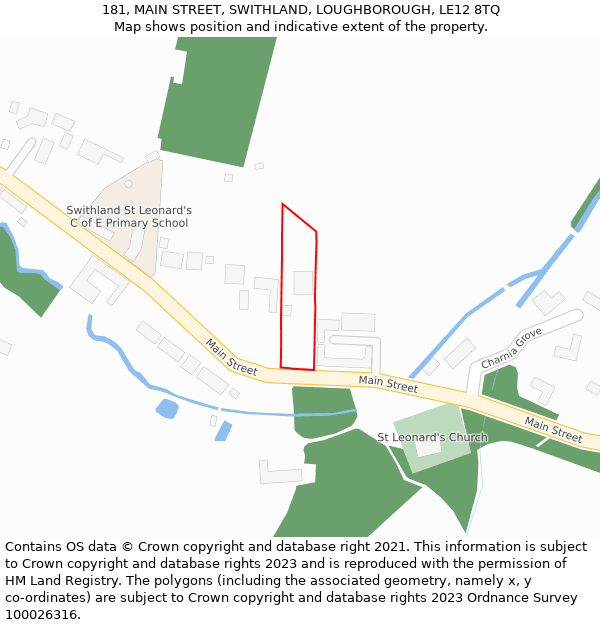 181, MAIN STREET, SWITHLAND, LOUGHBOROUGH, LE12 8TQ: Location map and indicative extent of plot