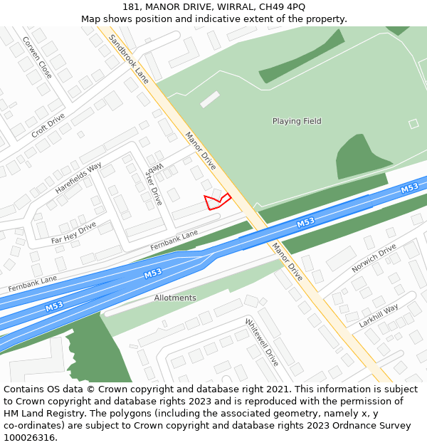 181, MANOR DRIVE, WIRRAL, CH49 4PQ: Location map and indicative extent of plot