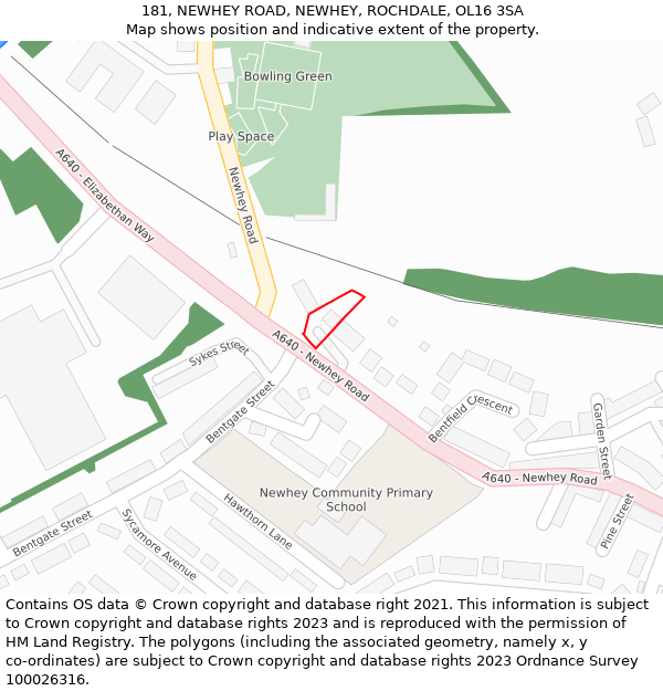 181, NEWHEY ROAD, NEWHEY, ROCHDALE, OL16 3SA: Location map and indicative extent of plot