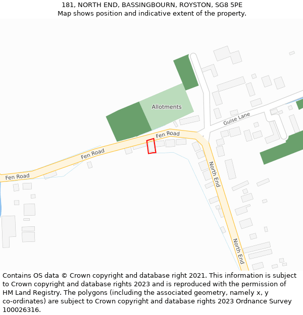 181, NORTH END, BASSINGBOURN, ROYSTON, SG8 5PE: Location map and indicative extent of plot