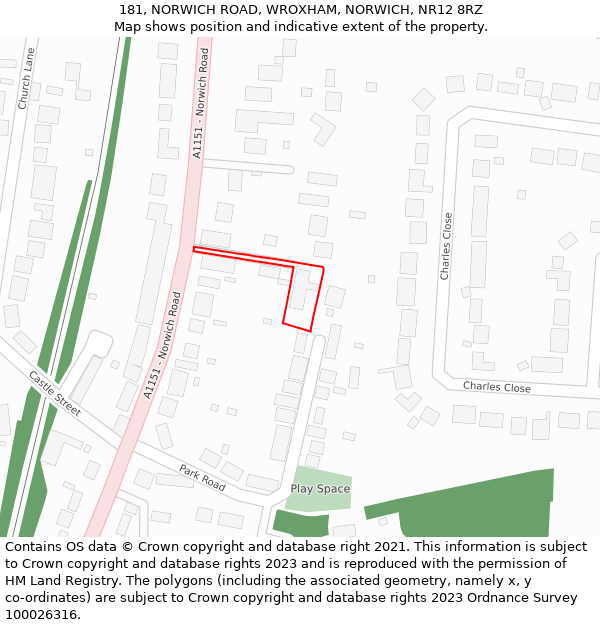 181, NORWICH ROAD, WROXHAM, NORWICH, NR12 8RZ: Location map and indicative extent of plot