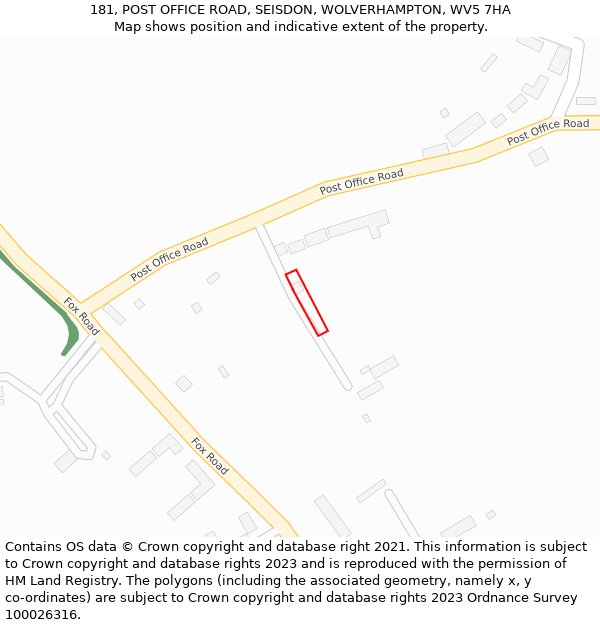 181, POST OFFICE ROAD, SEISDON, WOLVERHAMPTON, WV5 7HA: Location map and indicative extent of plot