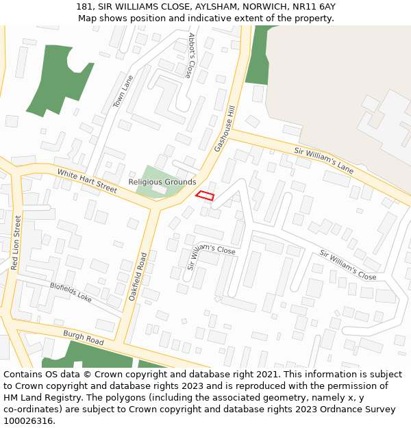 181, SIR WILLIAMS CLOSE, AYLSHAM, NORWICH, NR11 6AY: Location map and indicative extent of plot