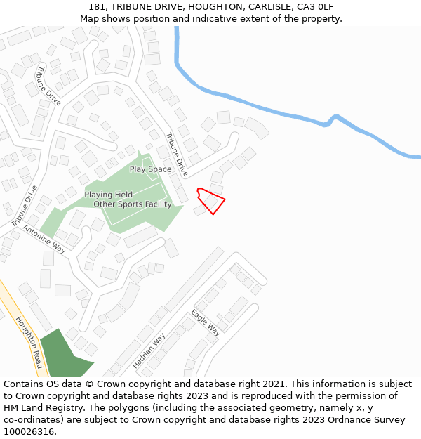 181, TRIBUNE DRIVE, HOUGHTON, CARLISLE, CA3 0LF: Location map and indicative extent of plot