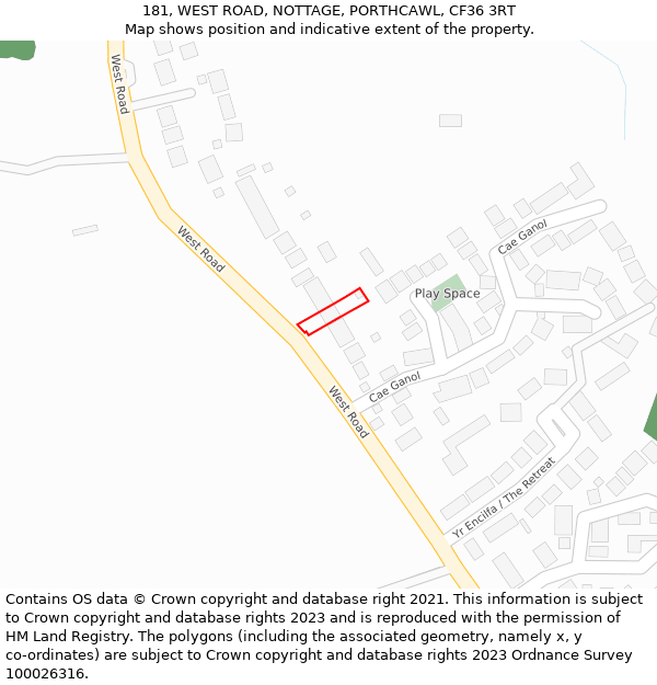 181, WEST ROAD, NOTTAGE, PORTHCAWL, CF36 3RT: Location map and indicative extent of plot