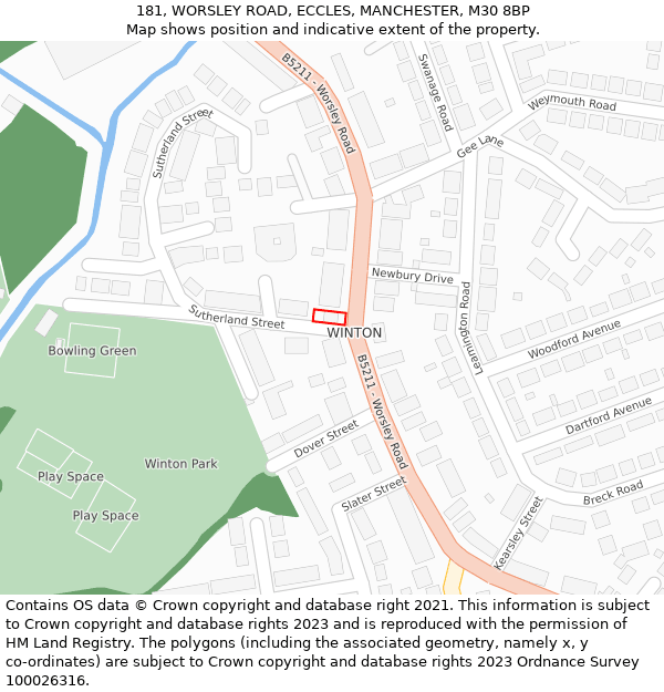 181, WORSLEY ROAD, ECCLES, MANCHESTER, M30 8BP: Location map and indicative extent of plot