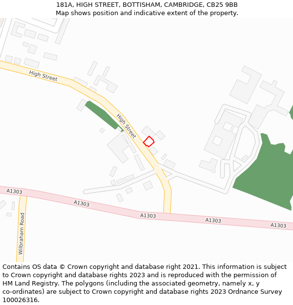 181A, HIGH STREET, BOTTISHAM, CAMBRIDGE, CB25 9BB: Location map and indicative extent of plot
