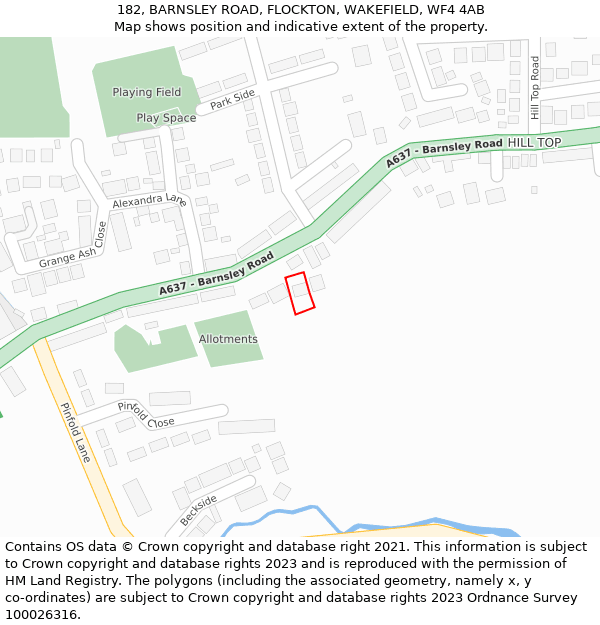 182, BARNSLEY ROAD, FLOCKTON, WAKEFIELD, WF4 4AB: Location map and indicative extent of plot