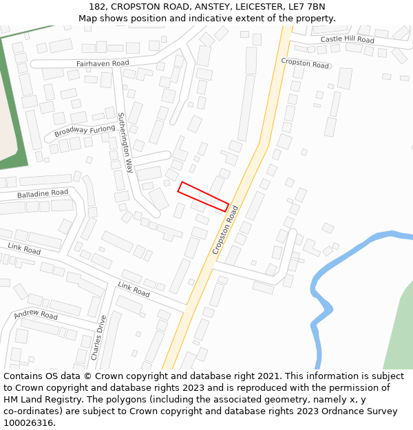 182, CROPSTON ROAD, ANSTEY, LEICESTER, LE7 7BN: Location map and indicative extent of plot
