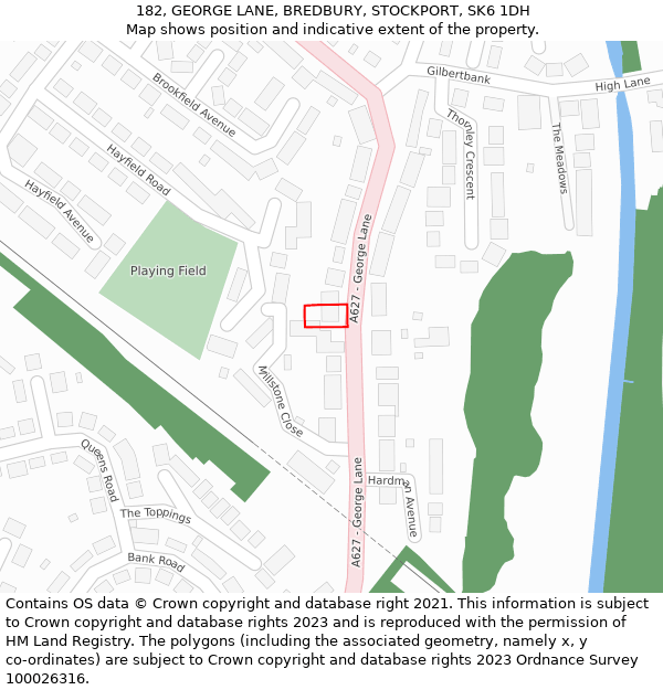 182, GEORGE LANE, BREDBURY, STOCKPORT, SK6 1DH: Location map and indicative extent of plot