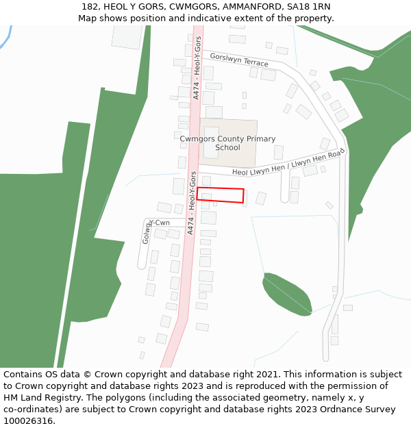 182, HEOL Y GORS, CWMGORS, AMMANFORD, SA18 1RN: Location map and indicative extent of plot