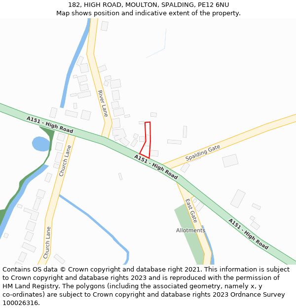 182, HIGH ROAD, MOULTON, SPALDING, PE12 6NU: Location map and indicative extent of plot