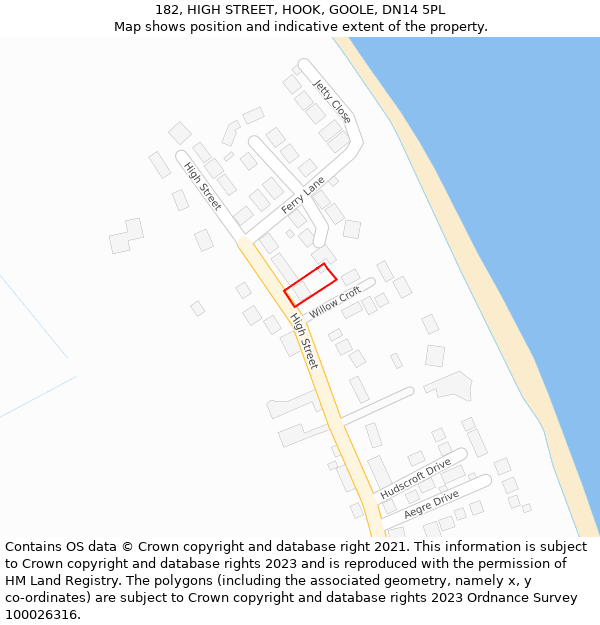 182, HIGH STREET, HOOK, GOOLE, DN14 5PL: Location map and indicative extent of plot