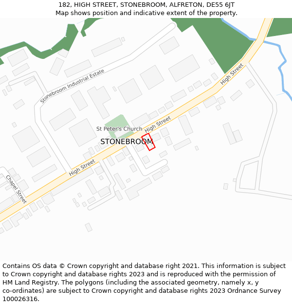 182, HIGH STREET, STONEBROOM, ALFRETON, DE55 6JT: Location map and indicative extent of plot