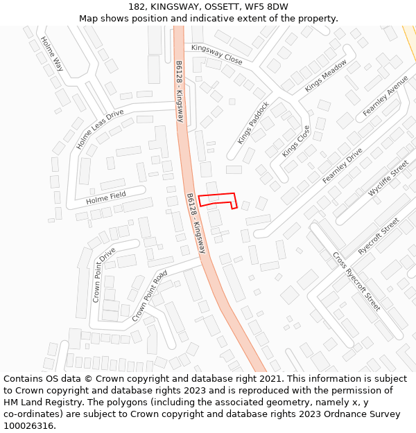 182, KINGSWAY, OSSETT, WF5 8DW: Location map and indicative extent of plot