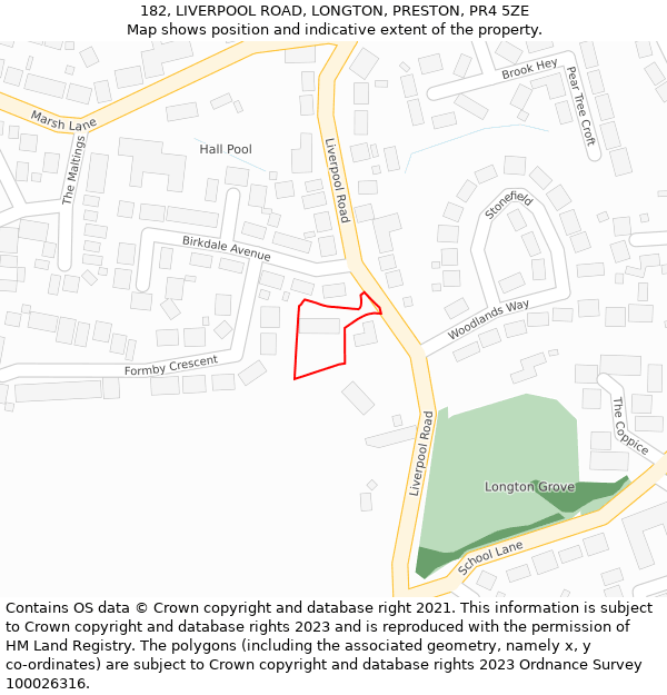 182, LIVERPOOL ROAD, LONGTON, PRESTON, PR4 5ZE: Location map and indicative extent of plot
