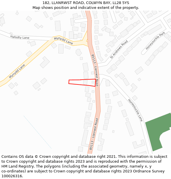 182, LLANRWST ROAD, COLWYN BAY, LL28 5YS: Location map and indicative extent of plot