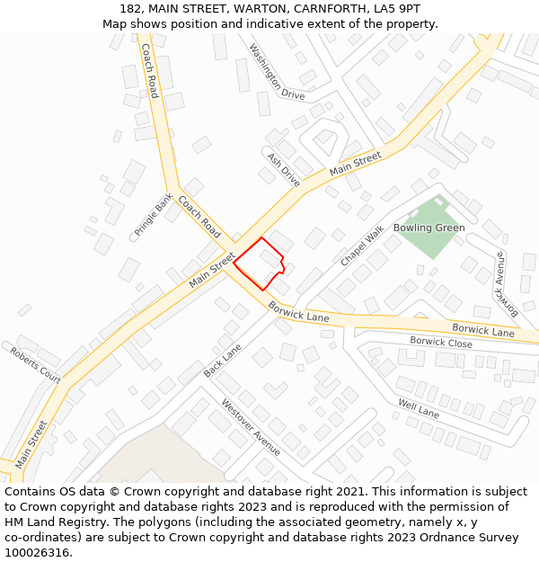 182, MAIN STREET, WARTON, CARNFORTH, LA5 9PT: Location map and indicative extent of plot