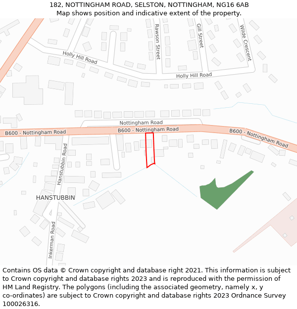 182, NOTTINGHAM ROAD, SELSTON, NOTTINGHAM, NG16 6AB: Location map and indicative extent of plot