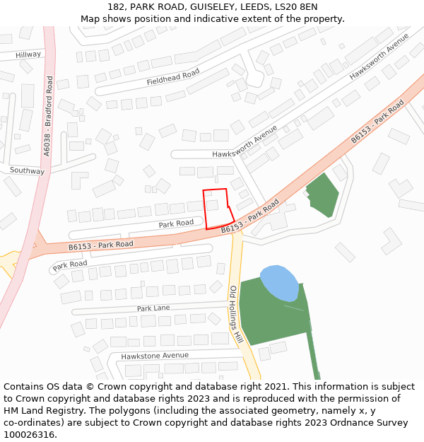 182, PARK ROAD, GUISELEY, LEEDS, LS20 8EN: Location map and indicative extent of plot