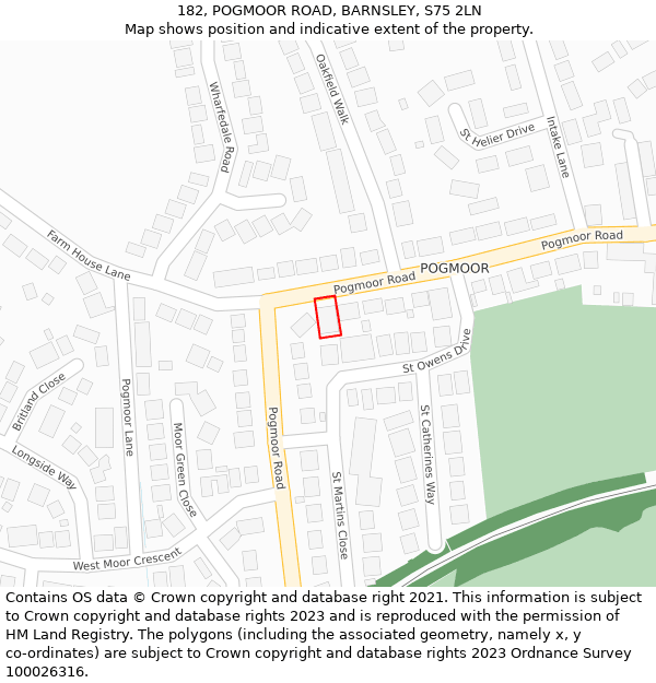 182, POGMOOR ROAD, BARNSLEY, S75 2LN: Location map and indicative extent of plot