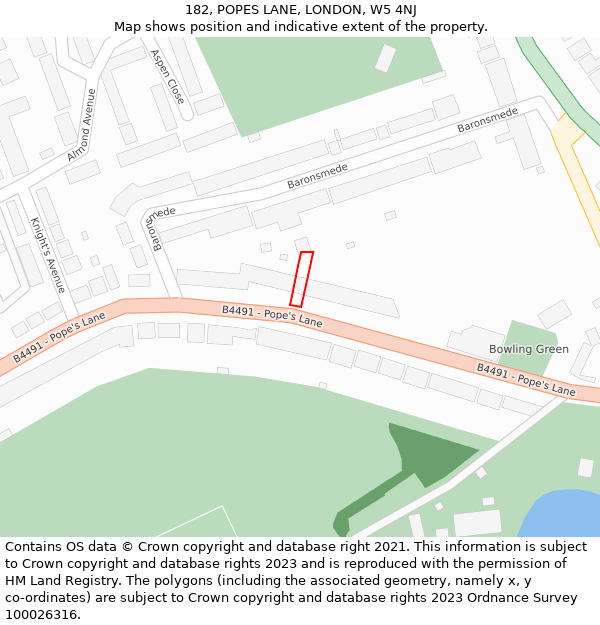 182, POPES LANE, LONDON, W5 4NJ: Location map and indicative extent of plot