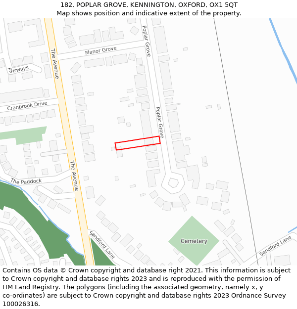 182, POPLAR GROVE, KENNINGTON, OXFORD, OX1 5QT: Location map and indicative extent of plot