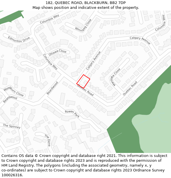 182, QUEBEC ROAD, BLACKBURN, BB2 7DP: Location map and indicative extent of plot