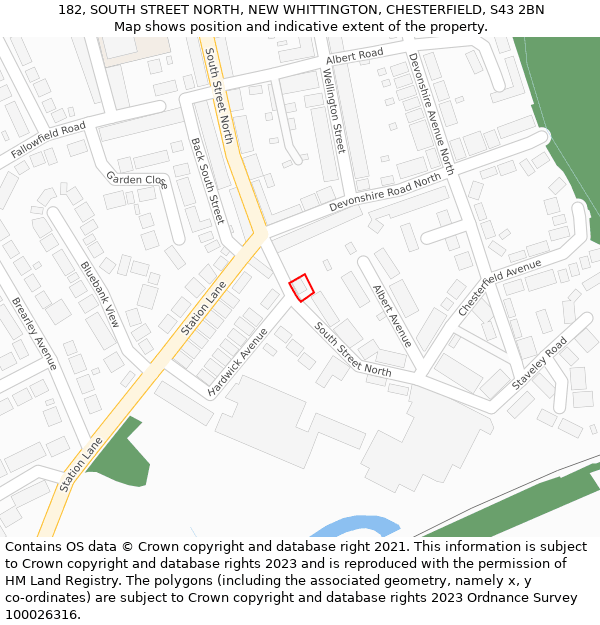 182, SOUTH STREET NORTH, NEW WHITTINGTON, CHESTERFIELD, S43 2BN: Location map and indicative extent of plot