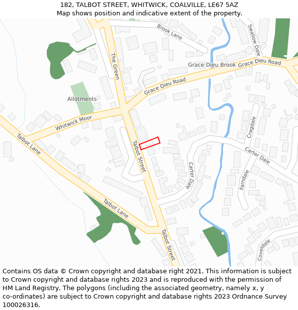 182, TALBOT STREET, WHITWICK, COALVILLE, LE67 5AZ: Location map and indicative extent of plot