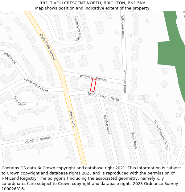 182, TIVOLI CRESCENT NORTH, BRIGHTON, BN1 5NA: Location map and indicative extent of plot