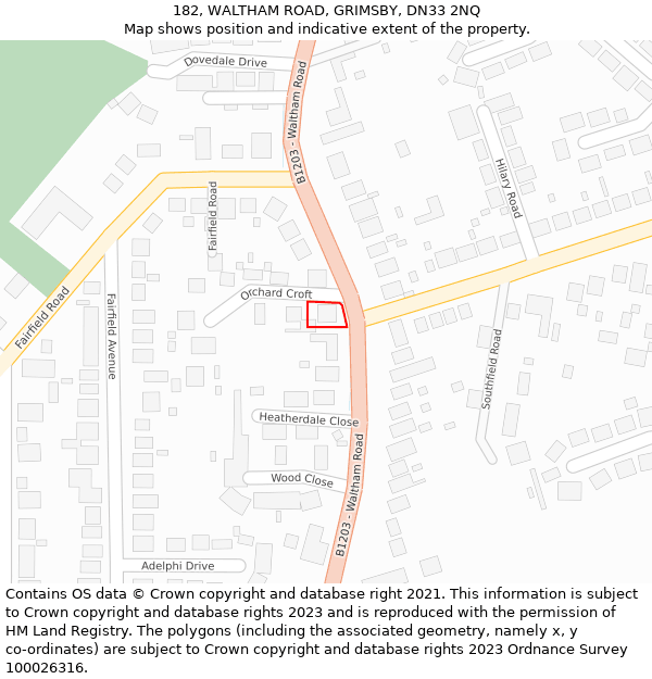 182, WALTHAM ROAD, GRIMSBY, DN33 2NQ: Location map and indicative extent of plot