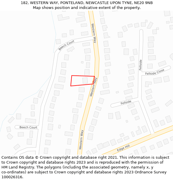 182, WESTERN WAY, PONTELAND, NEWCASTLE UPON TYNE, NE20 9NB: Location map and indicative extent of plot