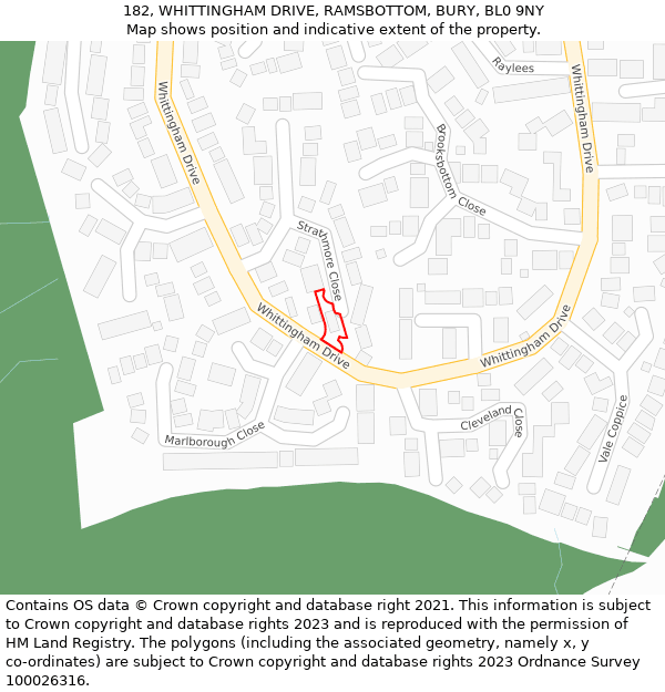 182, WHITTINGHAM DRIVE, RAMSBOTTOM, BURY, BL0 9NY: Location map and indicative extent of plot