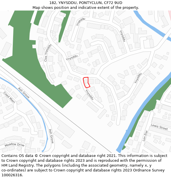 182, YNYSDDU, PONTYCLUN, CF72 9UD: Location map and indicative extent of plot