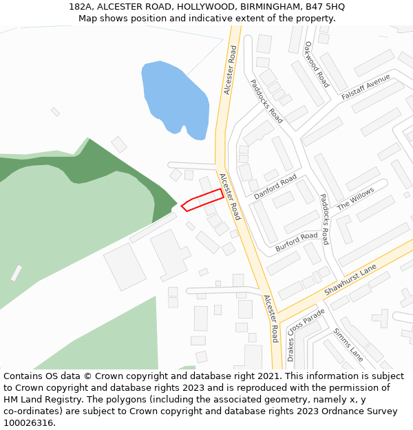 182A, ALCESTER ROAD, HOLLYWOOD, BIRMINGHAM, B47 5HQ: Location map and indicative extent of plot