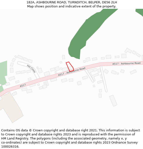 182A, ASHBOURNE ROAD, TURNDITCH, BELPER, DE56 2LH: Location map and indicative extent of plot