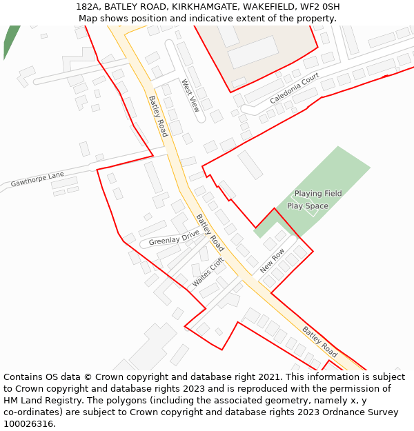 182A, BATLEY ROAD, KIRKHAMGATE, WAKEFIELD, WF2 0SH: Location map and indicative extent of plot