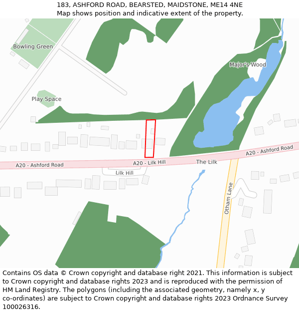 183, ASHFORD ROAD, BEARSTED, MAIDSTONE, ME14 4NE: Location map and indicative extent of plot