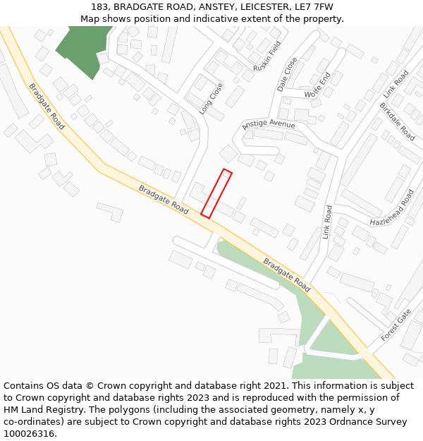 183, BRADGATE ROAD, ANSTEY, LEICESTER, LE7 7FW: Location map and indicative extent of plot
