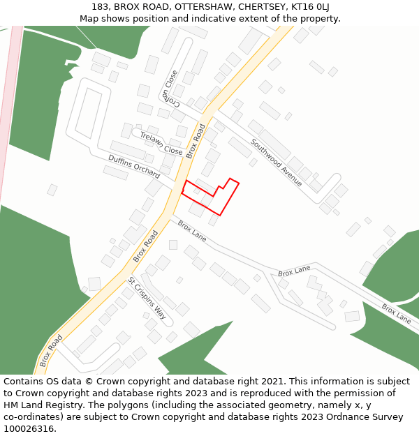 183, BROX ROAD, OTTERSHAW, CHERTSEY, KT16 0LJ: Location map and indicative extent of plot